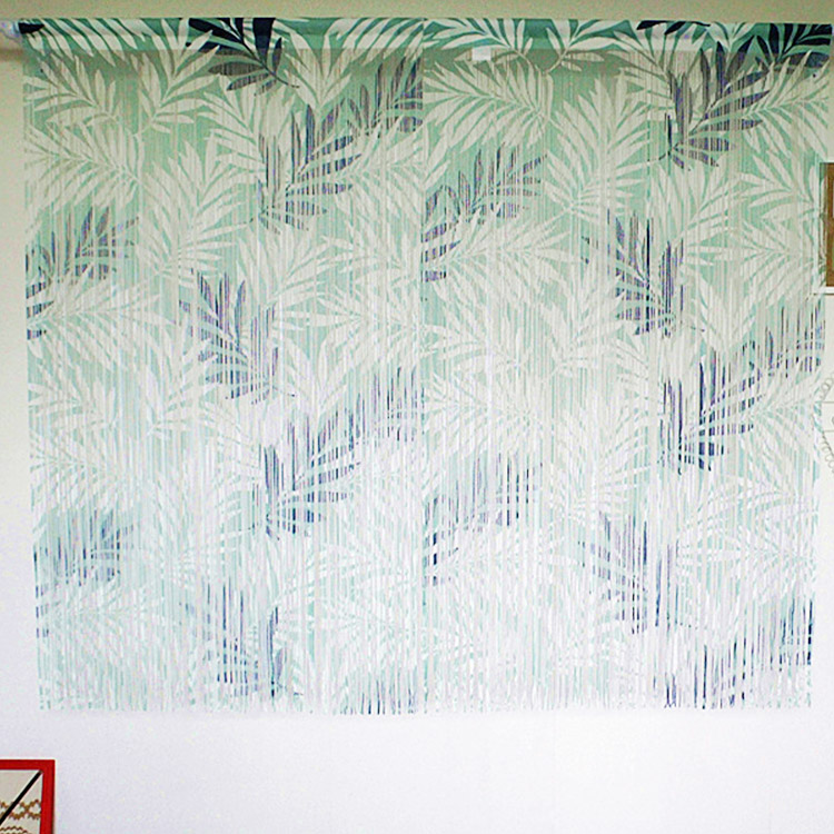 Mais recente design 100% poliéster com padrão de plantas tropicais cortinas de porta decorativas meio penduradas cortina de sala de estar para quarto