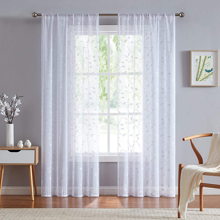 Tecido de cortinas de rede para cortinas de voile simples bordados transparentes