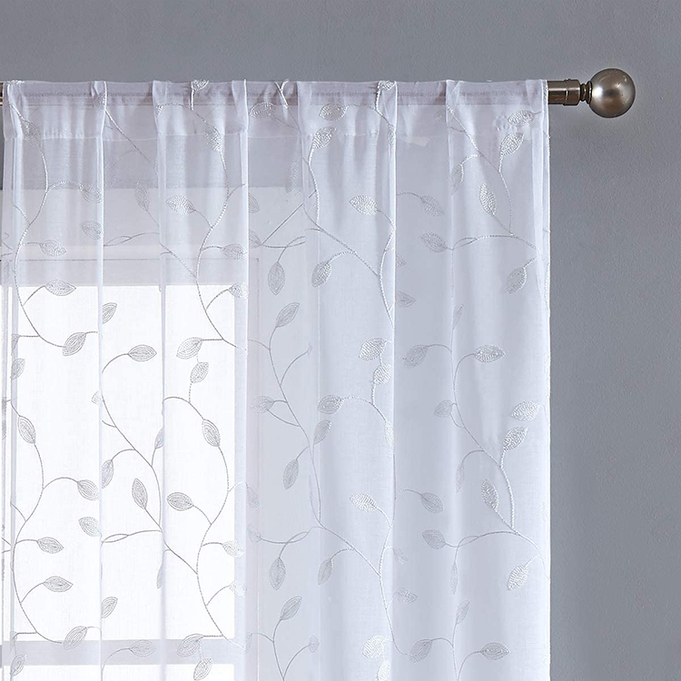 Tecido de cortinas de rede para cortinas de voile simples bordados transparentes