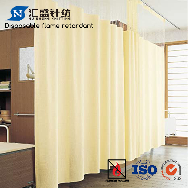 Tecido de cortina de divisória médica descartável amarelo 100% poliéster retardante de chama para cortina de hospital