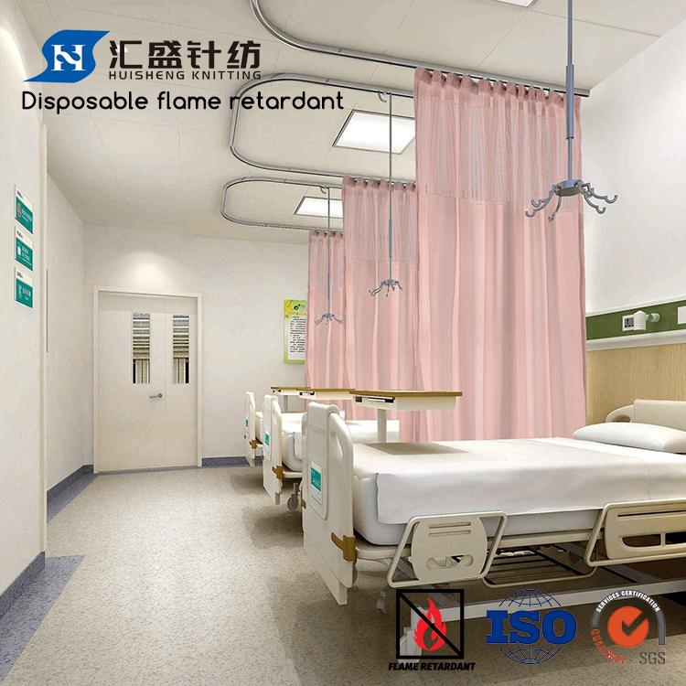 Tecido de cortina descartável hospitalar de malha de partição rosa retardante de chama para cortina médica