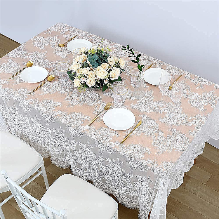 Tecido de roupa de mesa jacquard de poliéster branco leve para jantar de jantar de renda de casamento