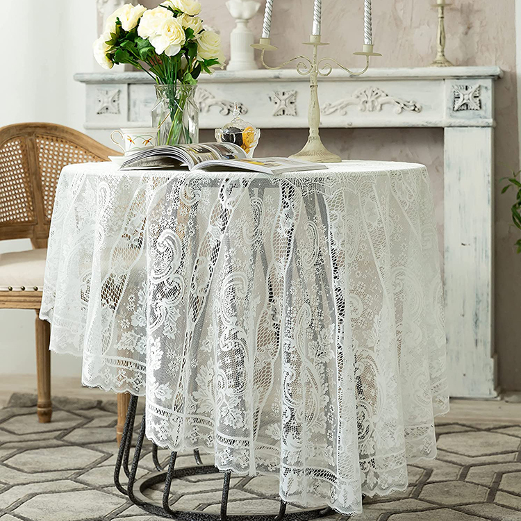 Cobrir o jantar de casamento branco floral jacquard rendado poliéster toalha de mesa redonda tecido de mesa redonda