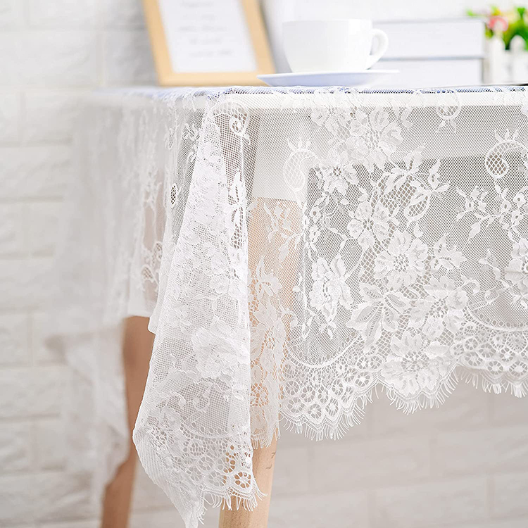 Decorações florais brancas simples jacquard jantar rendas poliéster toalhas de mesa de casamento tecido