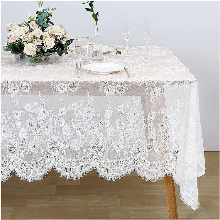 Tecido de roupa de mesa jacquard de poliéster branco leve para jantar de jantar de renda de casamento