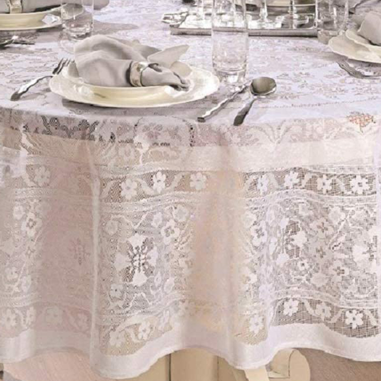 Tecido de mesa redonda jacquard floral capa de renda elegante branca para festa de casamento