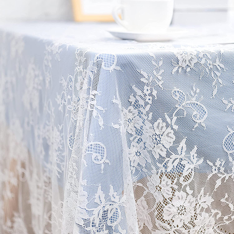 Decorações florais brancas simples jacquard jantar rendas poliéster toalhas de mesa de casamento tecido