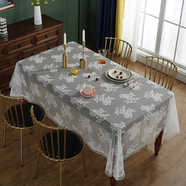 Pano de mesa de renda retangular floral jacquard branco liso tecido t barato