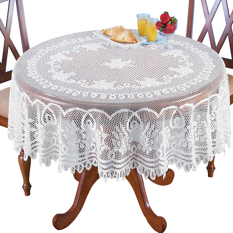 Tecido de toalha de mesa de renda redonda branca jacquard de jantar floral personalizado