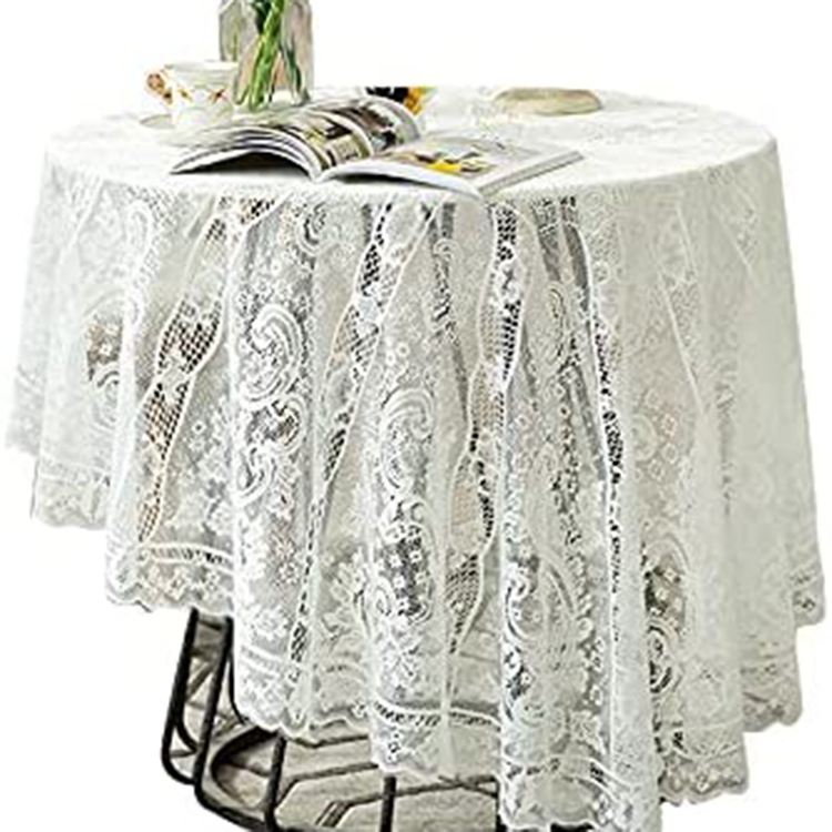 Cobrir o jantar de casamento branco floral jacquard rendado poliéster toalha de mesa redonda tecido de mesa redonda