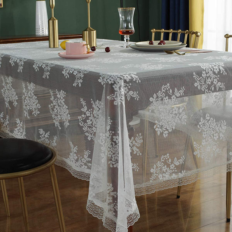 Pano de mesa de renda retangular floral jacquard branco liso tecido t barato