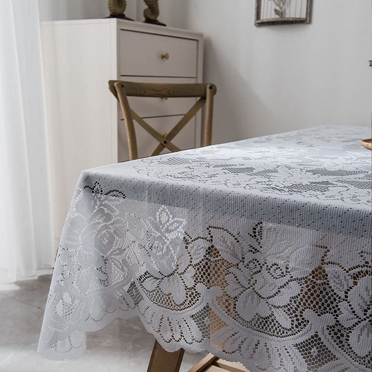 Capa retangular branca jacquard tule festa poliéster renda floral toalha de mesa de casamento tecido