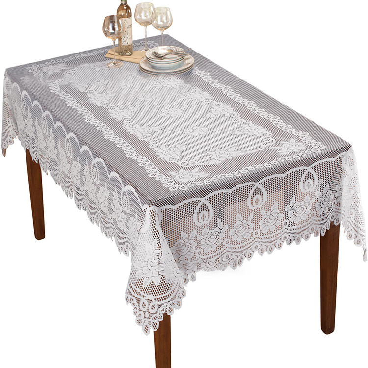 Tecido de toalha de mesa de renda redonda branca jacquard de jantar floral personalizado