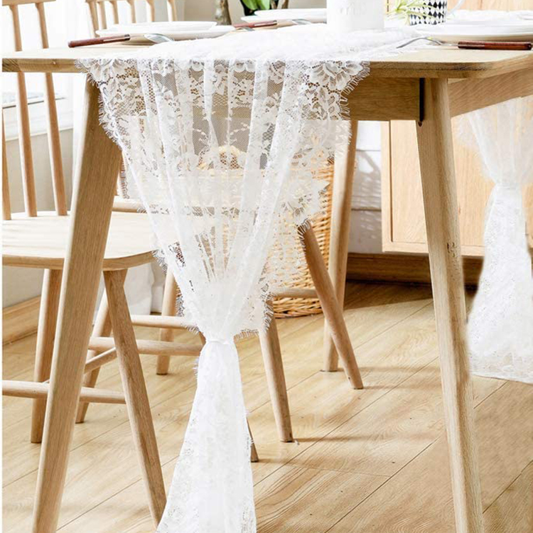 Tecido de pano de mesa de mesa de jantar floral de poliéster branco para festa de casamento