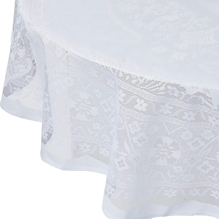 Tecido de mesa redonda jacquard floral capa de renda elegante branca para festa de casamento