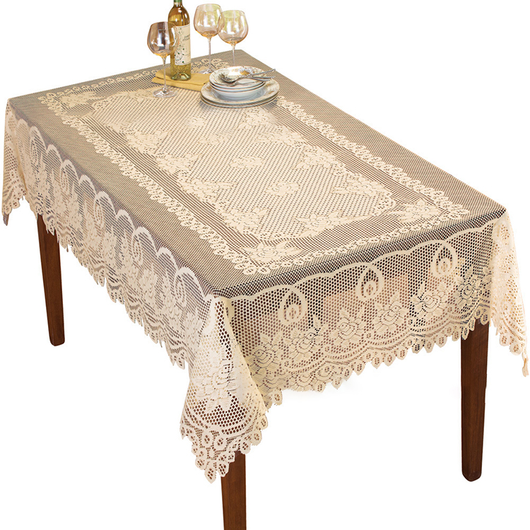 Tecido de toalha de mesa de renda redonda branca jacquard de jantar floral personalizado