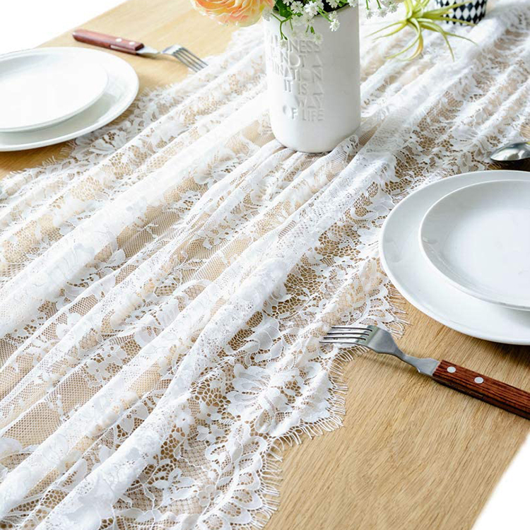 Tecido de pano de mesa de mesa de jantar floral de poliéster branco para festa de casamento