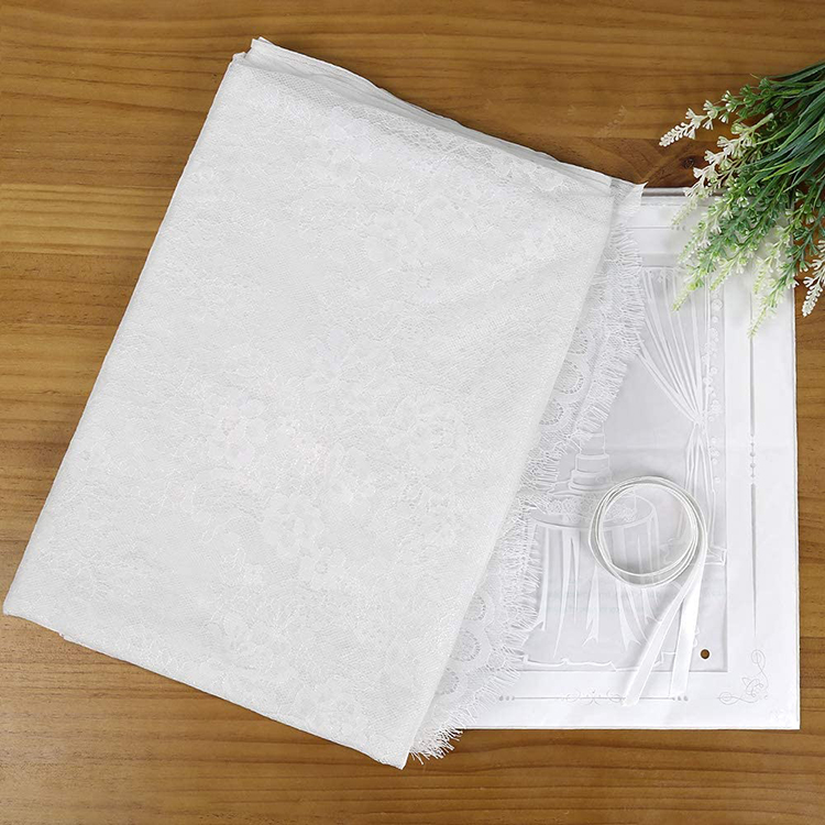 Tecido de roupa de mesa jacquard de poliéster branco leve para jantar de jantar de renda de casamento