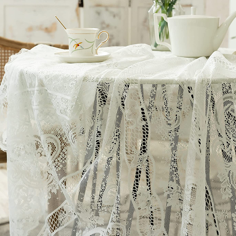 Cobrir o jantar de casamento branco floral jacquard rendado poliéster toalha de mesa redonda tecido de mesa redonda